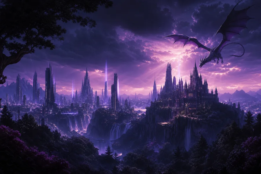 Purple Futuristic Megacity Skyline Fantasy Wallpaper  6 4K