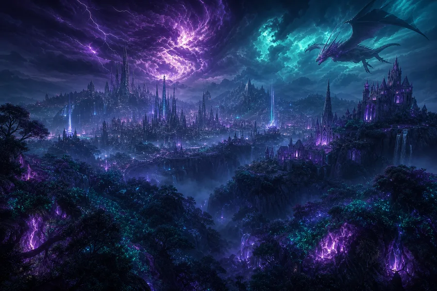 Purple Futuristic Megacity Skyline Fantasy Wallpaper  6 4K