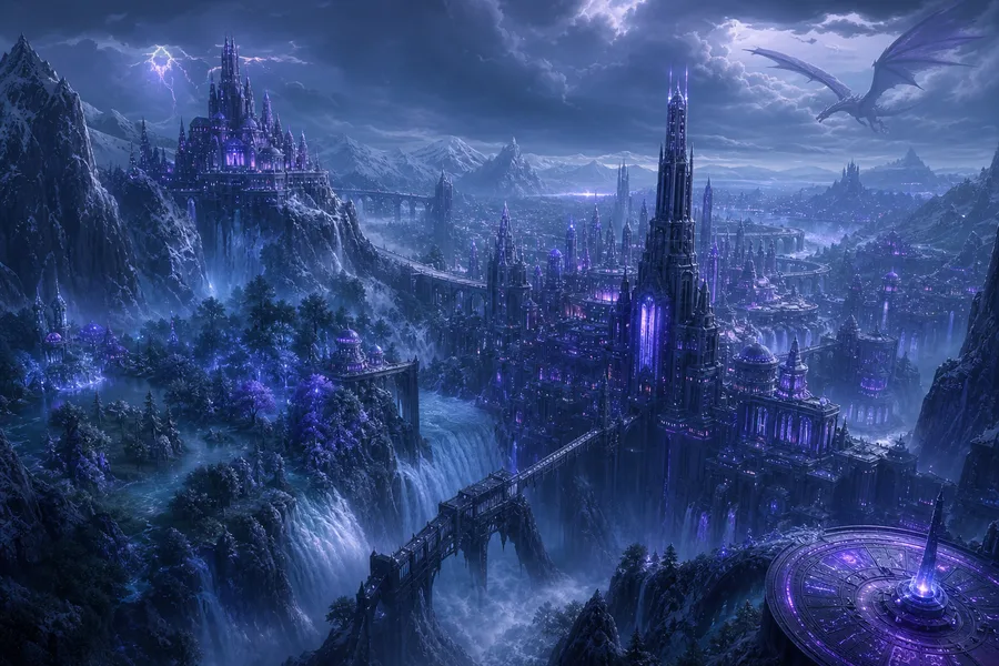 Purple Futuristic Megacity Skyline Fantasy Wallpaper  6 4K