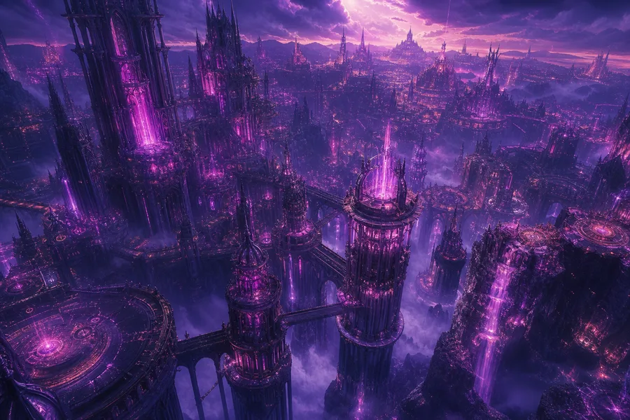 Purple Futuristic Megacity Skyline Fantasy Wallpaper  6 4K