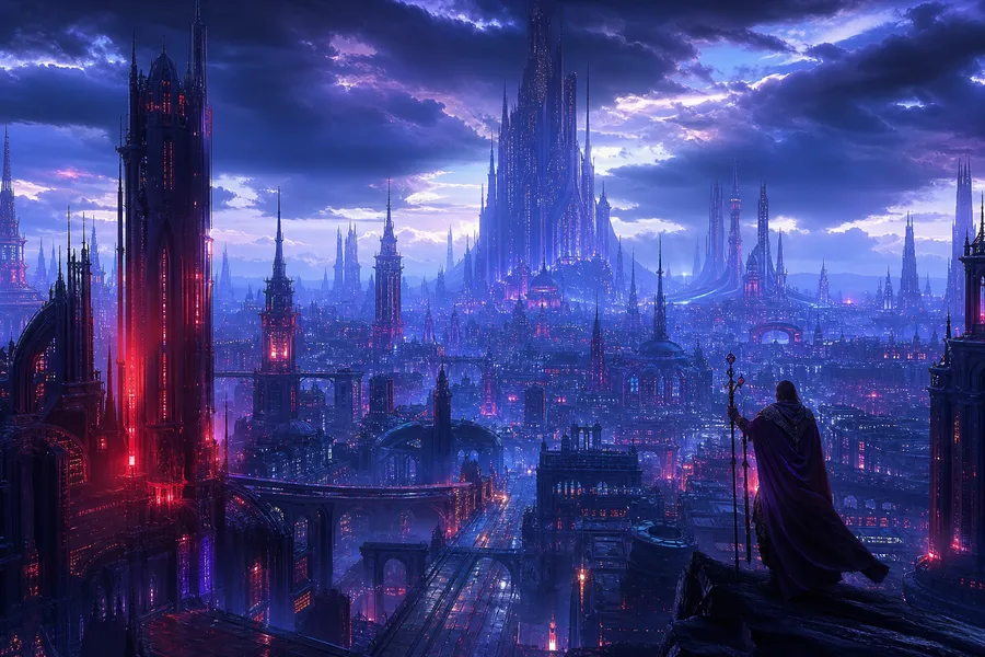 Purple Futuristic Megacity Skyline Fantasy Wallpaper  6 4K