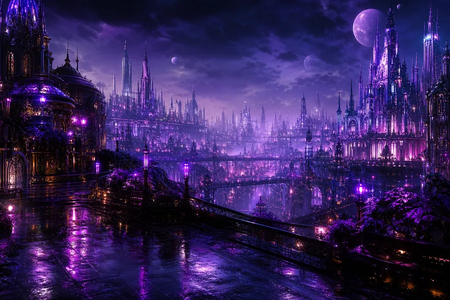 Purple Futuristic Megacity Skyline Fantasy Wallpaper  6 4K