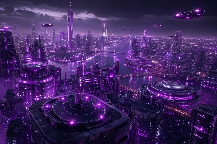 Purple Futuristic Megacity Skyline Hamster-Robotics Wallpaper  6 4K