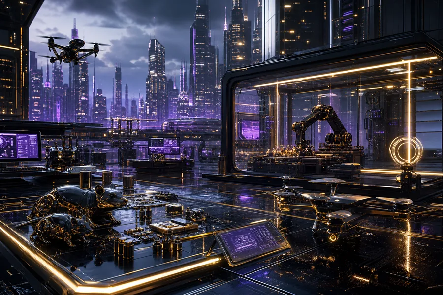 Purple Futuristic Megacity Skyline Hamster-Robotics Wallpaper  6 4K