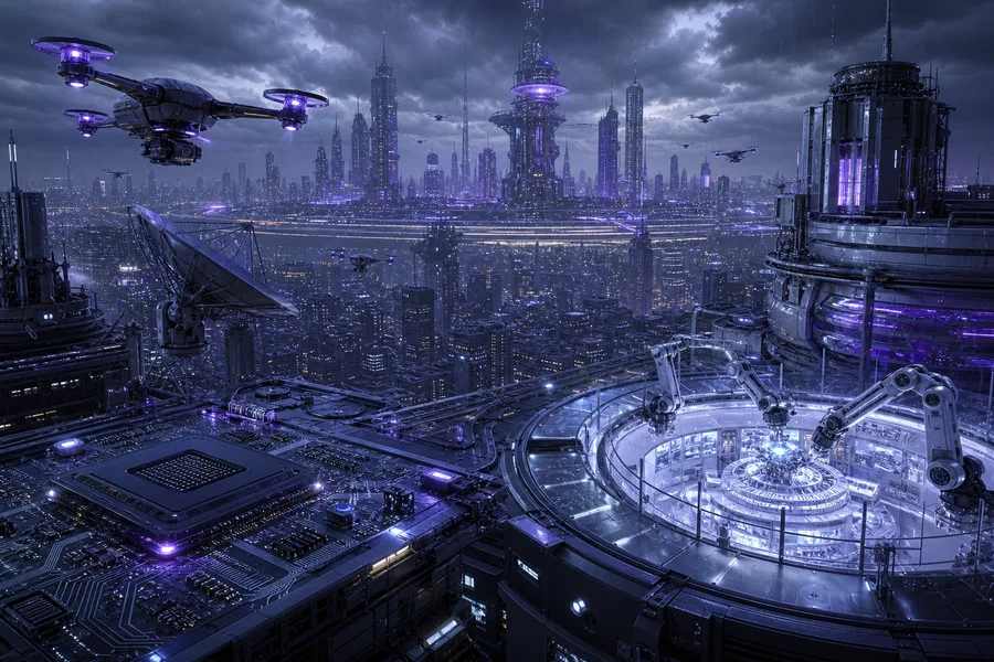 Purple Futuristic Megacity Skyline Hamster-Robotics Wallpaper  6 4K