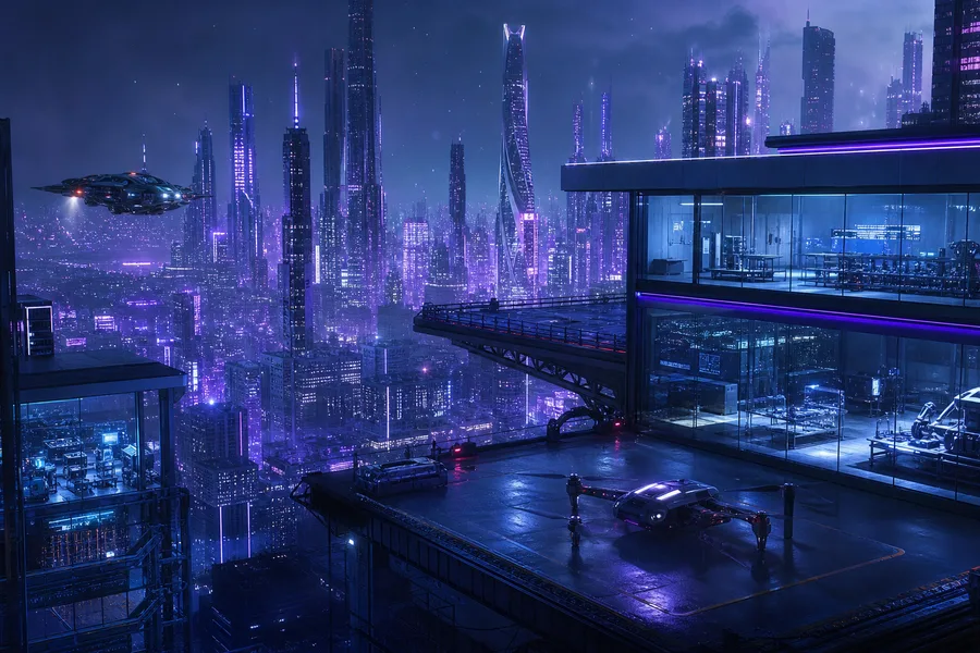 Purple Futuristic Megacity Skyline Hamster-Robotics Wallpaper  6 4K