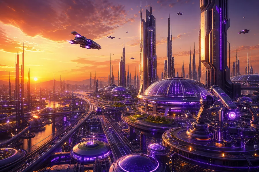 Purple Futuristic Megacity Skyline Hamster-Robotics Wallpaper  6 4K