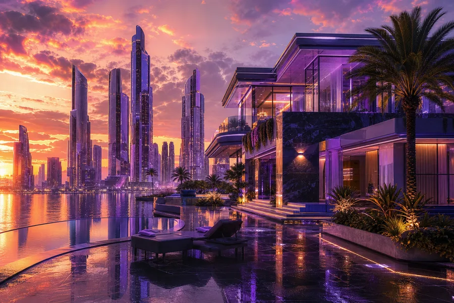 Purple Futuristic Megacity Skyline Luxury-Villas Wallpaper  6 4K