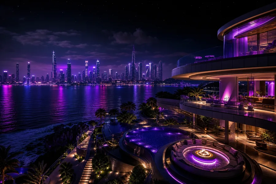Purple Futuristic Megacity Skyline Luxury-Villas Wallpaper  6 4K