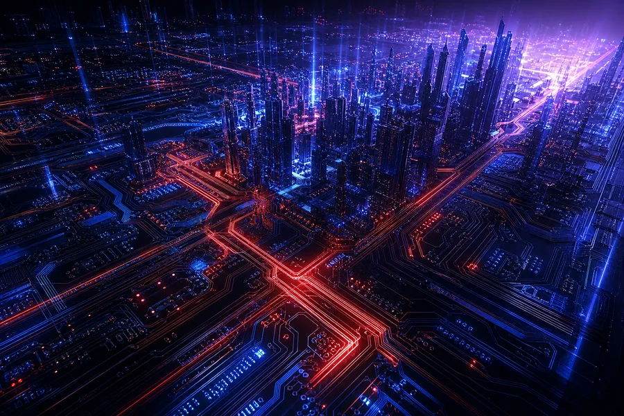 Purple Futuristic Megacity Skyline Pcb-Design Wallpaper  6 4K