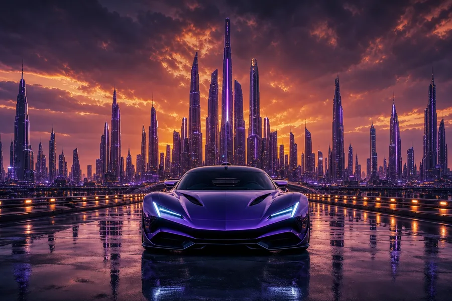 Purple Futuristic Megacity Skyline Supercars Wallpaper  6 4K