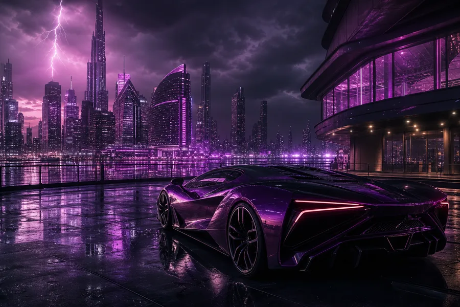 Purple Futuristic Megacity Skyline Supercars Wallpaper  6 4K
