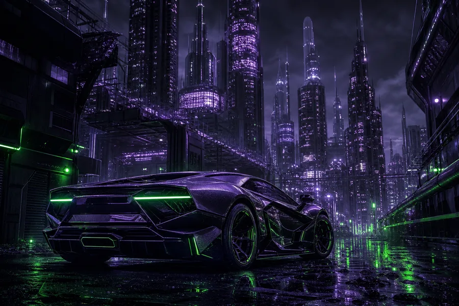 Purple Futuristic Megacity Skyline Supercars Wallpaper  6 4K