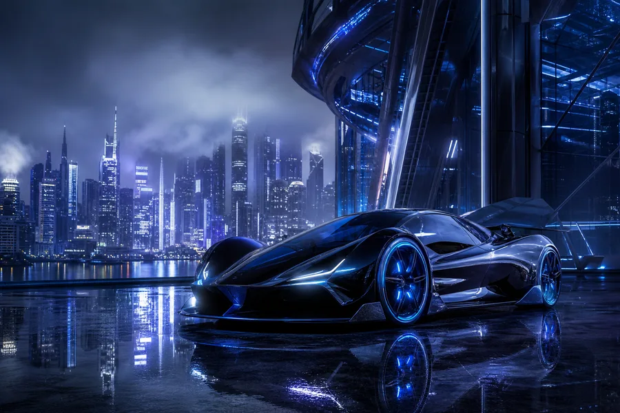Purple Futuristic Megacity Skyline Supercars Wallpaper  6 4K