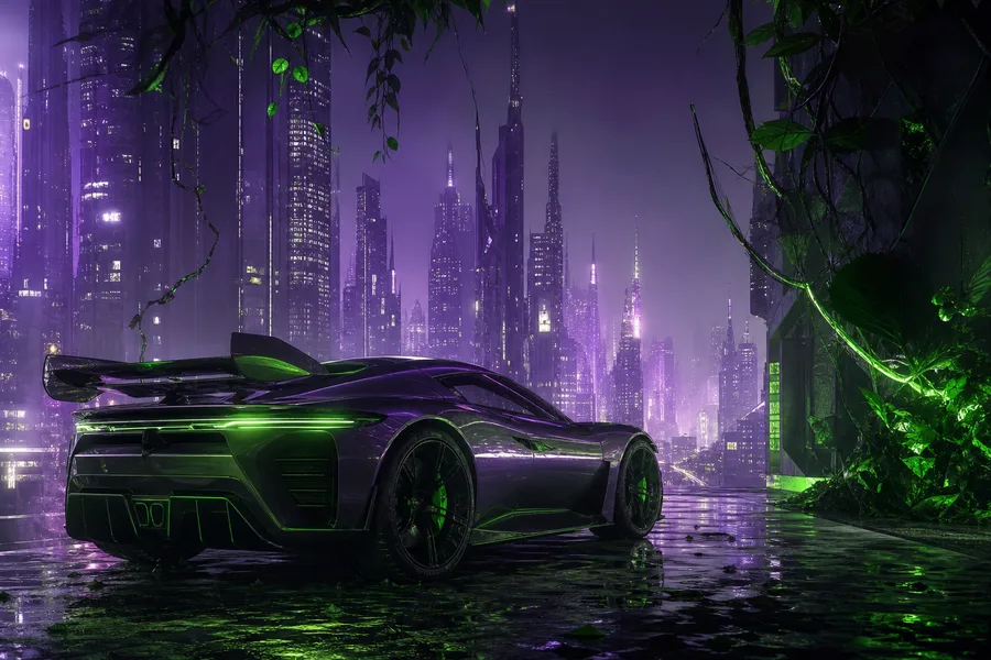 Purple Futuristic Megacity Skyline Supercars Wallpaper  6 4K
