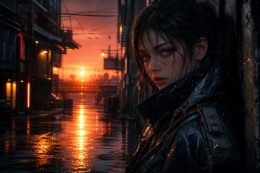 Rainy Neon Alley With Reflections Ai-Girls Wallpaper  4 4K