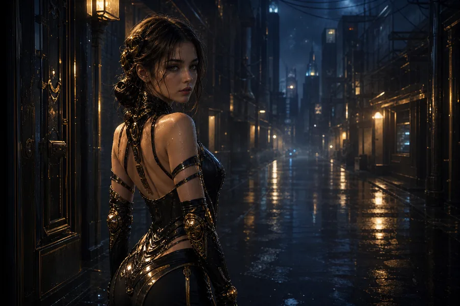Rainy Neon Alley With Reflections Ai-Girls Wallpaper  4 4K