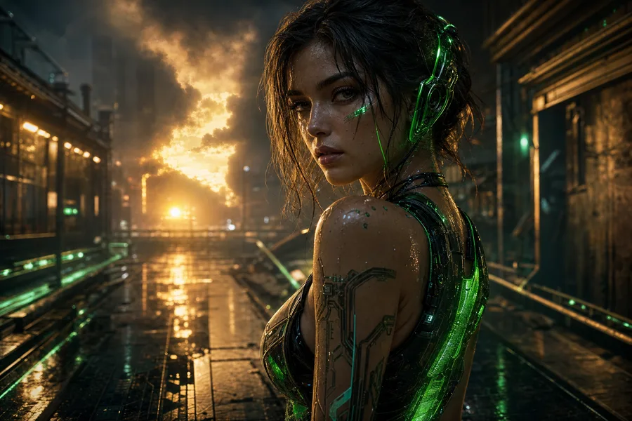 Rainy Neon Alley With Reflections Ai-Girls Wallpaper  4 4K