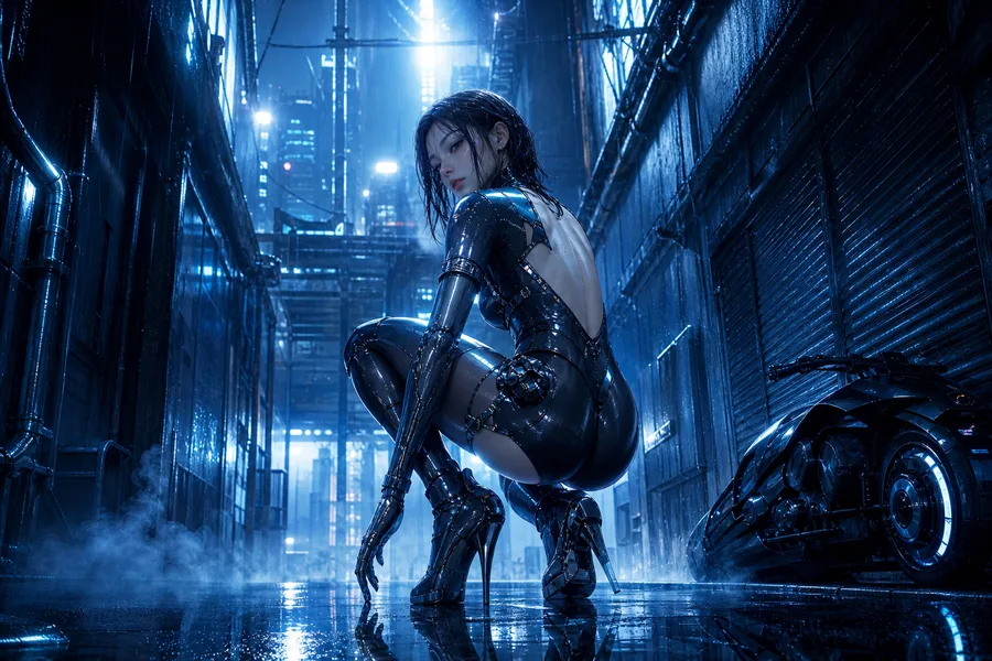 Rainy Neon Alley With Reflections Ai-Girls Wallpaper  4 4K