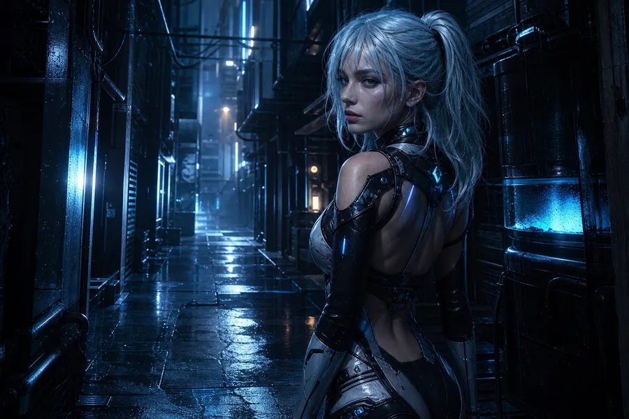 Rainy Neon Alley With Reflections Ai-Girls Wallpaper  4 4K