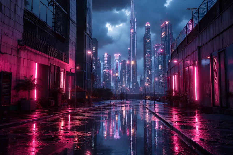 Rainy Neon Alley With Reflections Architecture Wallpaper  4 4K