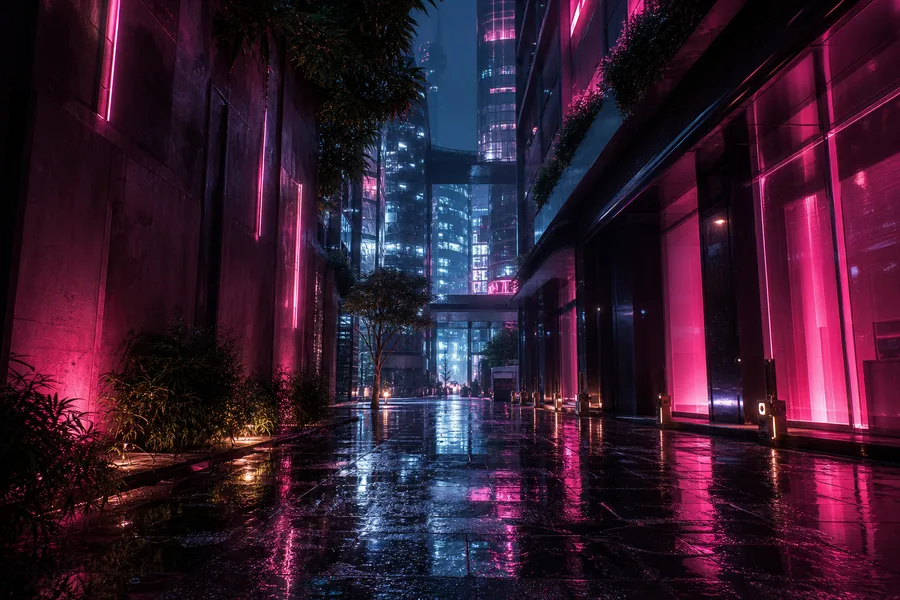 Rainy Neon Alley With Reflections Architecture Wallpaper  4 4K