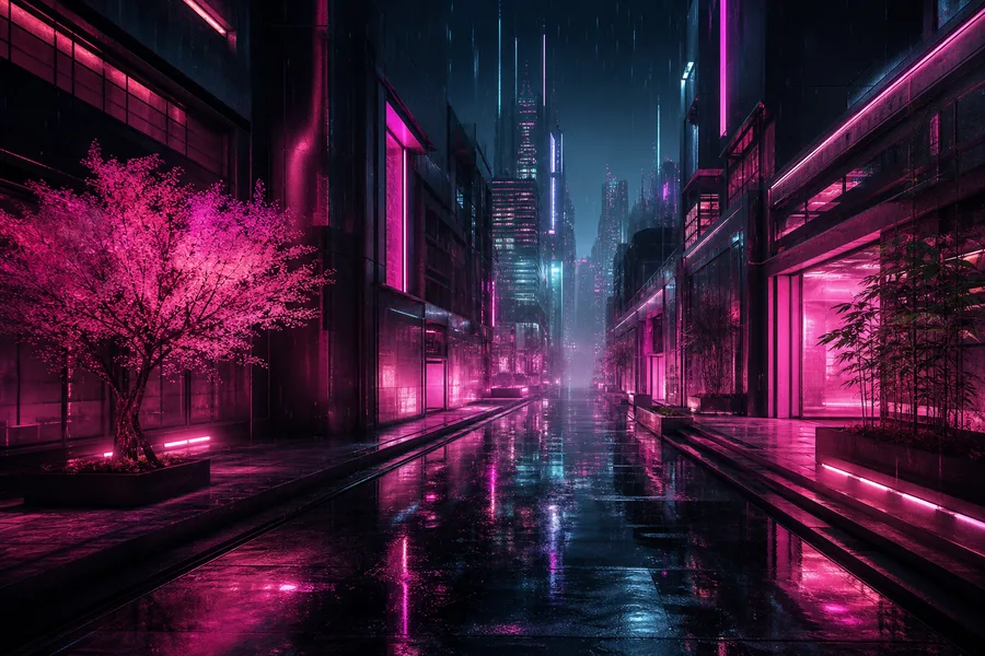 Rainy Neon Alley With Reflections Architecture Wallpaper  4 4K