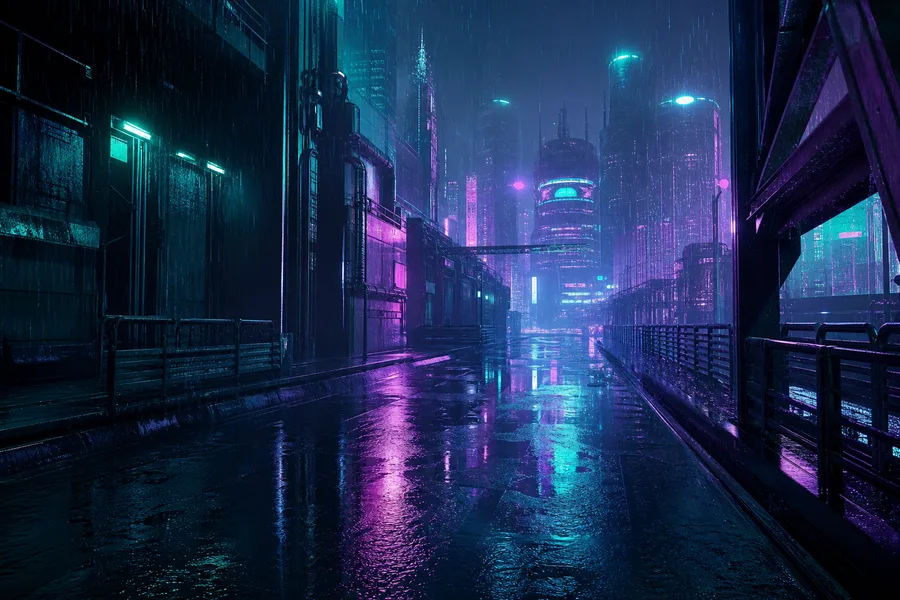 Rainy Neon Alley With Reflections Cyberpunk Wallpaper  4 4K