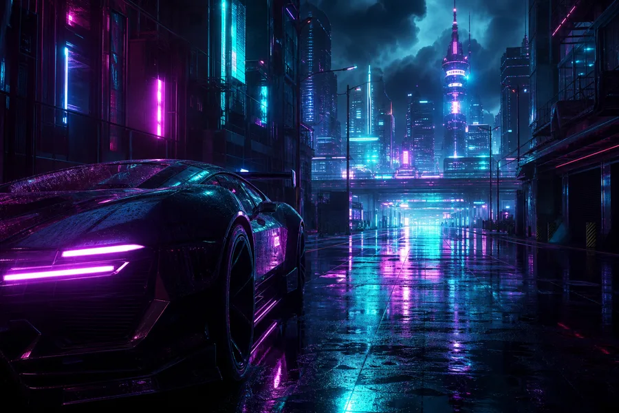 Rainy Neon Alley With Reflections Cyberpunk Wallpaper  4 4K