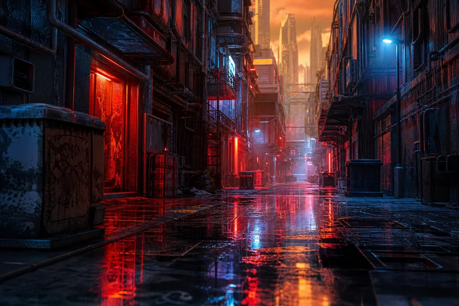 Rainy Neon Alley With Reflections Cyberpunk Wallpaper  4 4K