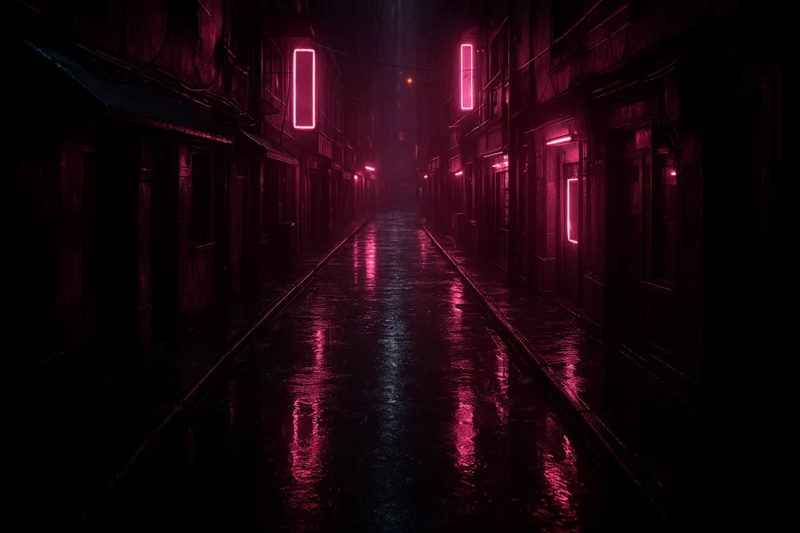 Rainy Neon Alley With Reflections Cyberpunk Wallpaper  4 4K