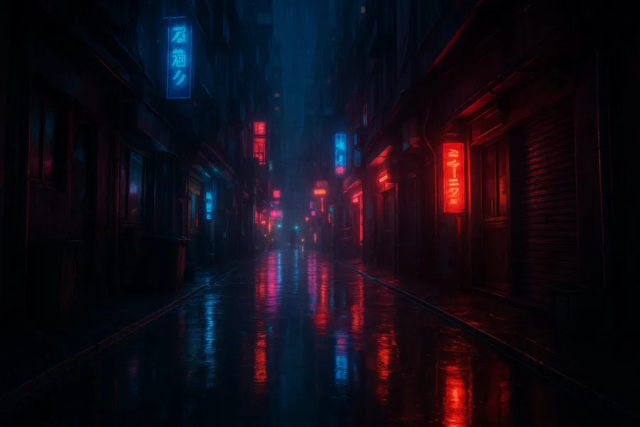 Rainy Neon Alley With Reflections Cyberpunk Wallpaper  4 4K