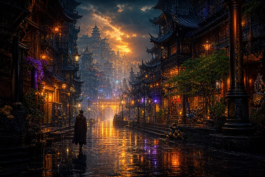 Rainy Neon Alley With Reflections Fantasy Wallpaper  4 4K