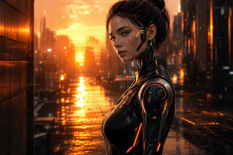 Rainy Neon Alley With Reflections Female-Androids Wallpaper  4 4K