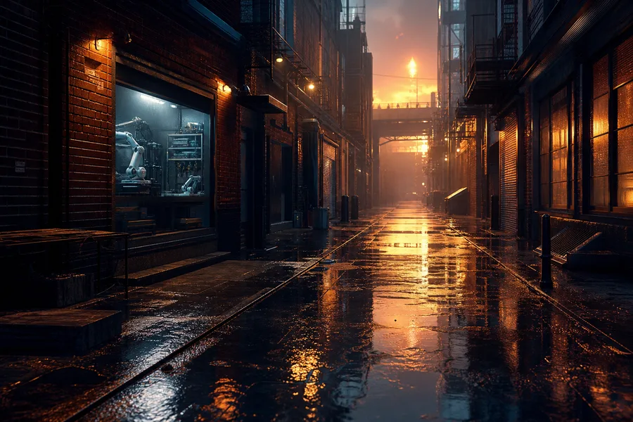 Rainy Neon Alley With Reflections Hamster-Robotics Wallpaper  4 4K