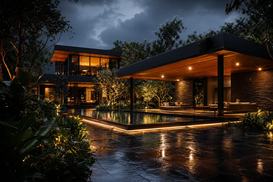 Rainy Neon Alley With Reflections House-Design Wallpaper  4 4K