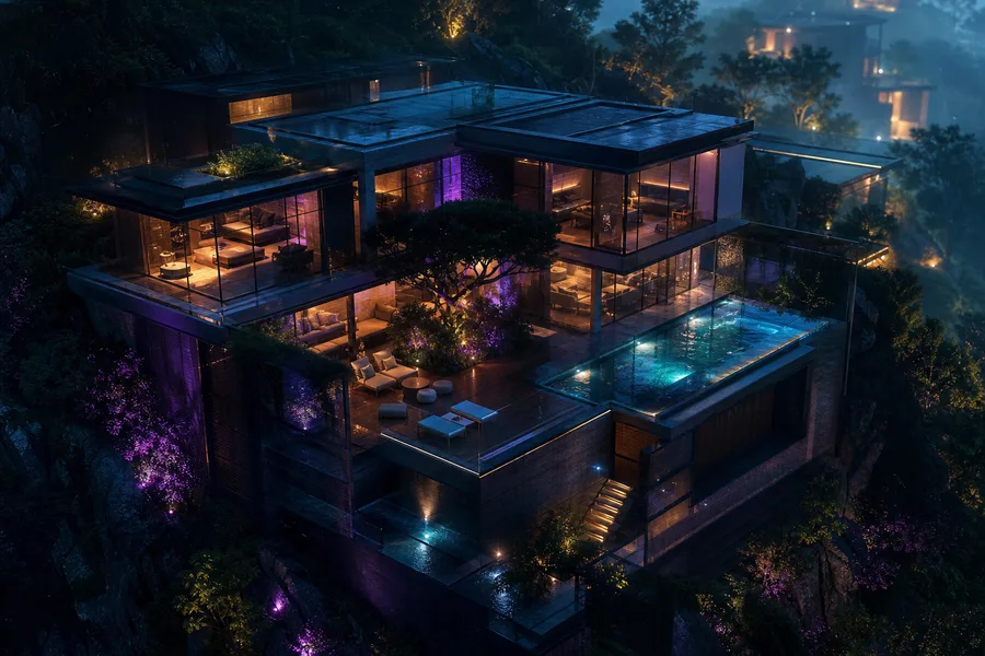 Rainy Neon Alley With Reflections House-Design Wallpaper  4 4K