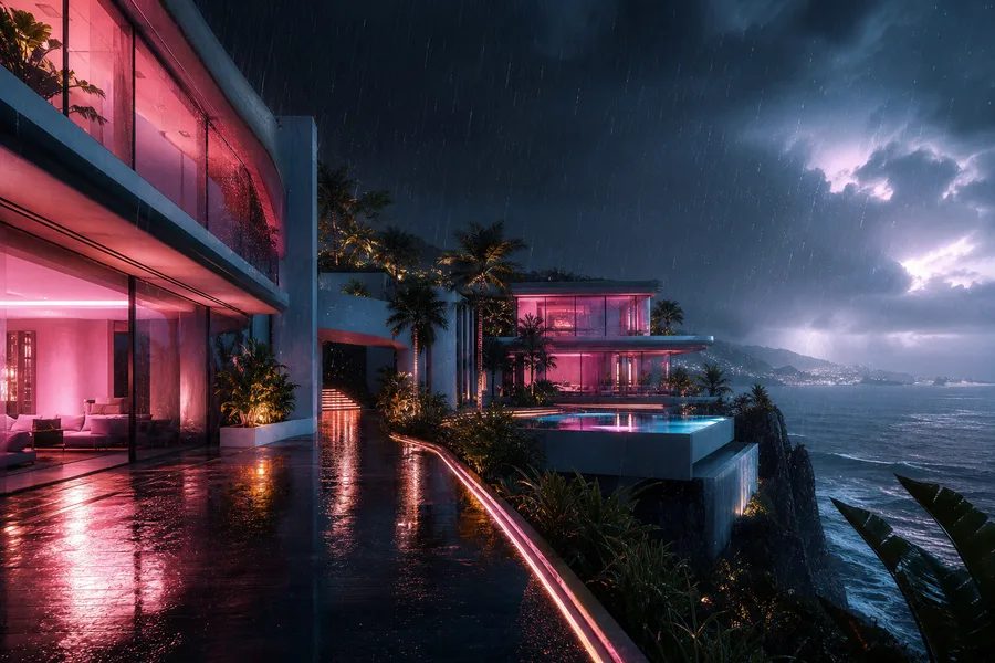 Rainy Neon Alley With Reflections Luxury-Villas Wallpaper  4 4K