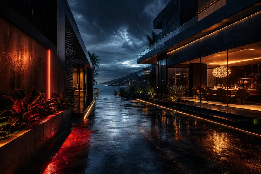 Rainy Neon Alley With Reflections Luxury-Villas Wallpaper  4 4K