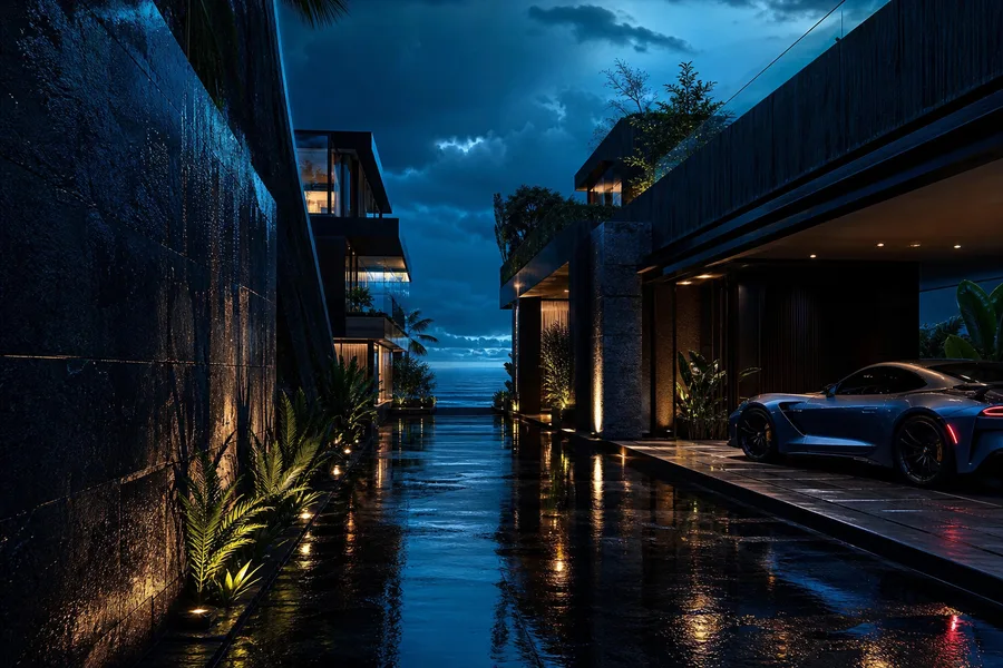 Rainy Neon Alley With Reflections Luxury-Villas Wallpaper  4 4K