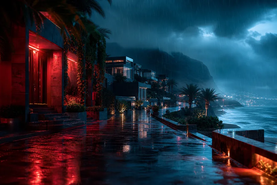 Rainy Neon Alley With Reflections Luxury-Villas Wallpaper  4 4K