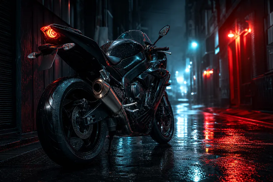Rainy Neon Alley With Reflections Motorcycles Wallpaper  4 4K