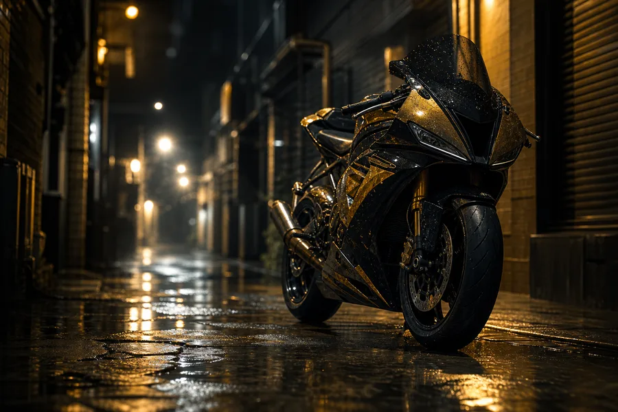 Rainy Neon Alley With Reflections Motorcycles Wallpaper  4 4K