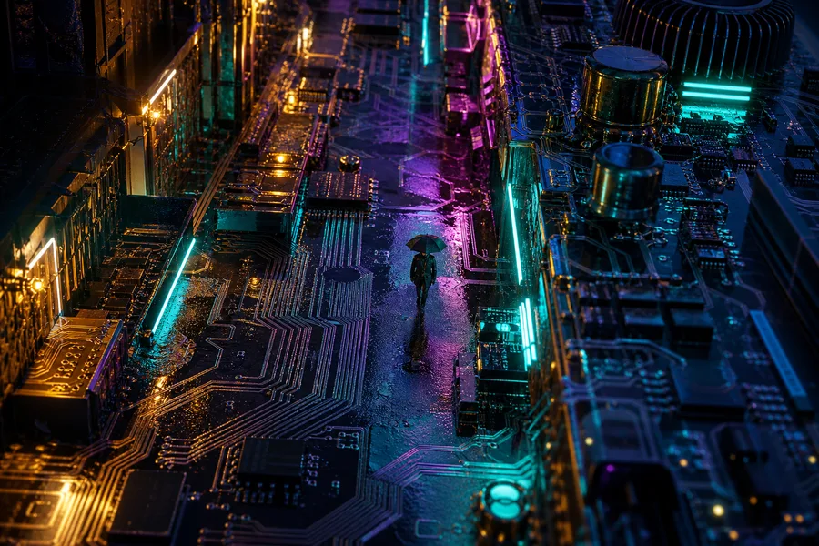 Rainy Neon Alley With Reflections Pcb-Design Wallpaper  4 4K
