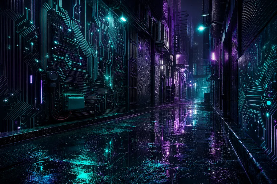 Rainy Neon Alley With Reflections Pcb-Design Wallpaper  4 4K