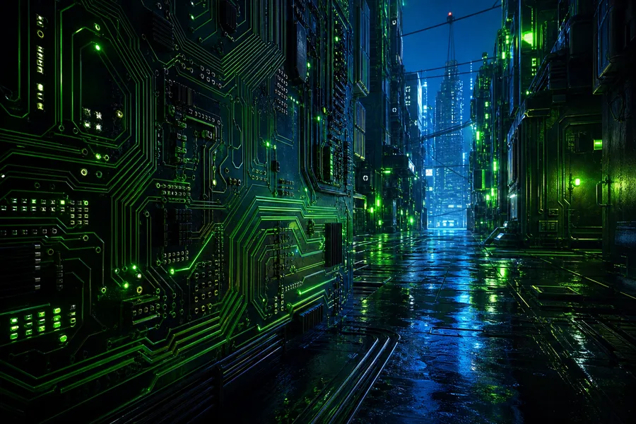 Rainy Neon Alley With Reflections Pcb-Design Wallpaper  4 4K