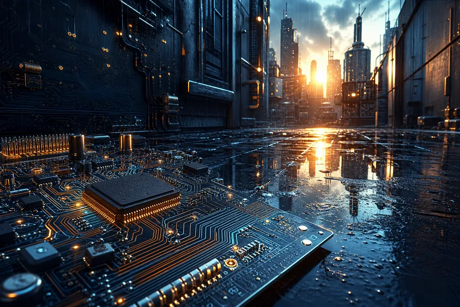Rainy Neon Alley With Reflections Pcb-Design Wallpaper  4 4K