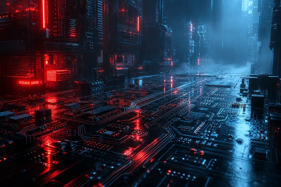 Rainy Neon Alley With Reflections Pcb-Design Wallpaper  4 4K