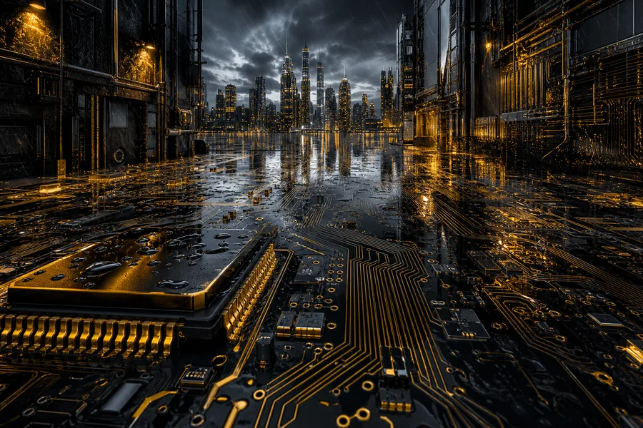 Rainy Neon Alley With Reflections Pcb-Design Wallpaper  4 4K