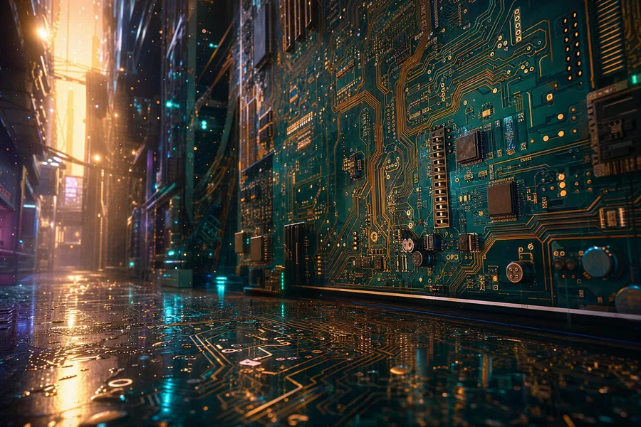 Rainy Neon Alley With Reflections Pcb-Design Wallpaper  4 4K